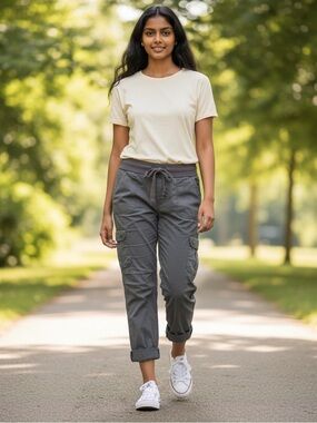 Kenneth Cole Reaction Women's Greenish Gray Cropped Cargo Pants